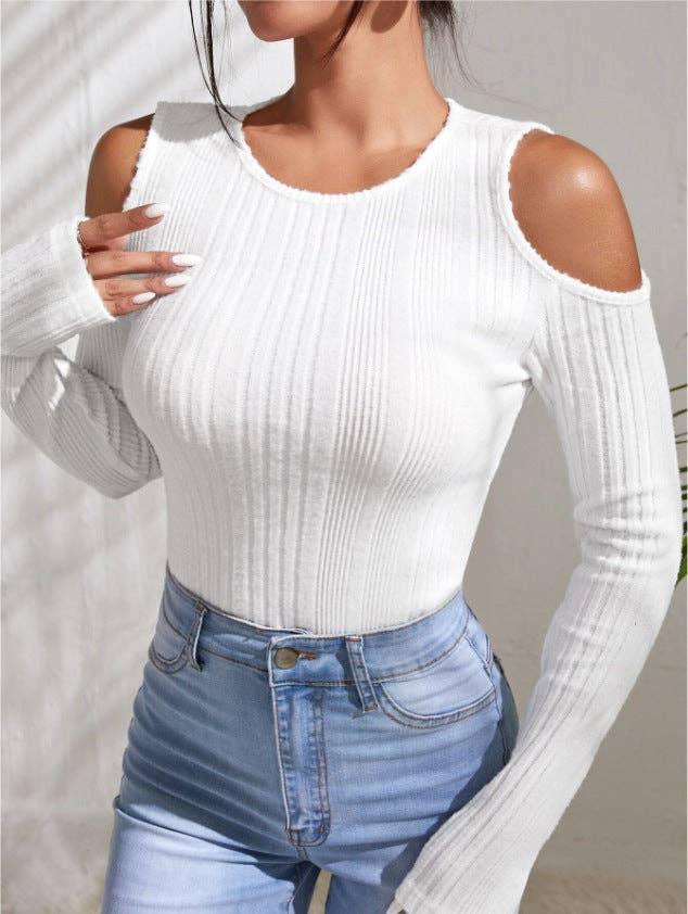 Ladies Solid Round Neck Off Shoulder Tight Top G1039 - SWEETKAMA