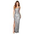 Ladies Solid Sequin Sleeveless Long Halter Dress R9121 - SWEETKAMA