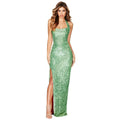 Ladies Solid Sequin Sleeveless Long Halter Dress R9121 - SWEETKAMA