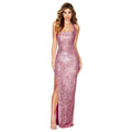 Ladies Solid Sequin Sleeveless Long Halter Dress R9121 - SWEETKAMA