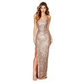 Ladies Solid Sequin Sleeveless Long Halter Dress R9121 - SWEETKAMA