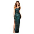 Ladies Solid Sequin Sleeveless Long Halter Dress R9121 - SWEETKAMA