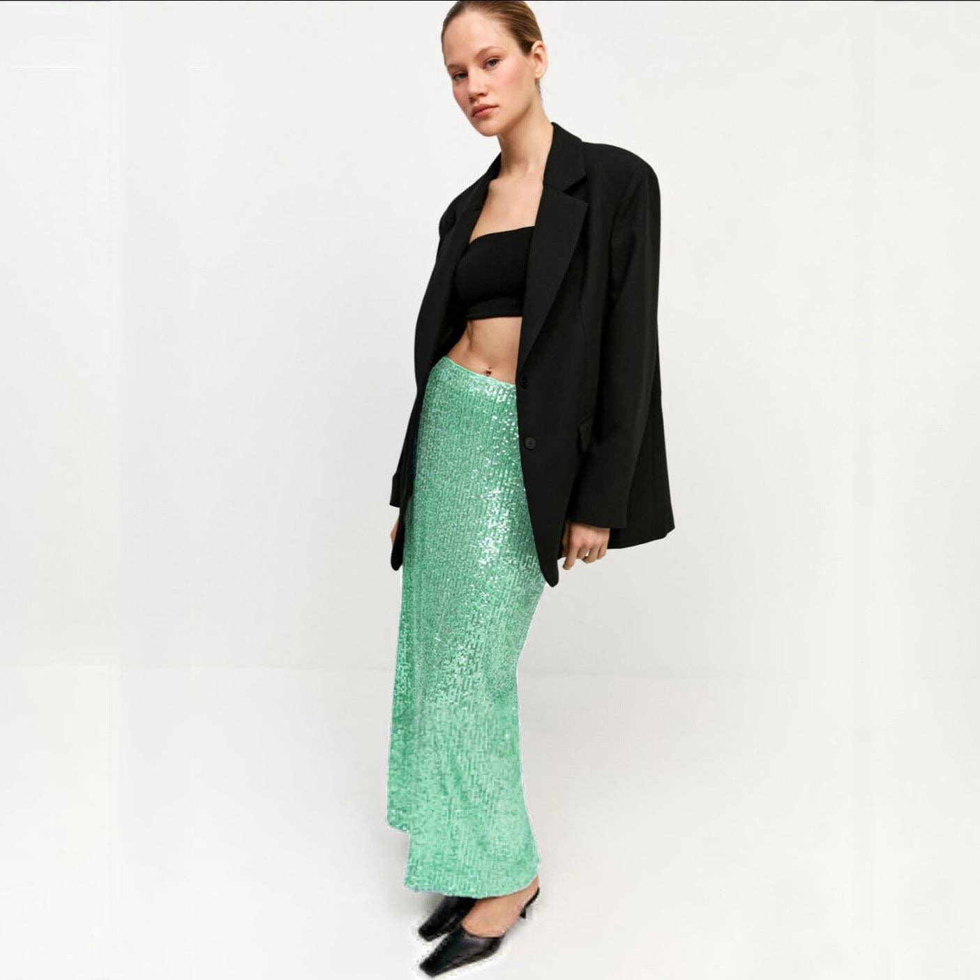 Ladies Sparkle Glitter Sequin Maxi Skirt LH0610 - SWEETKAMA