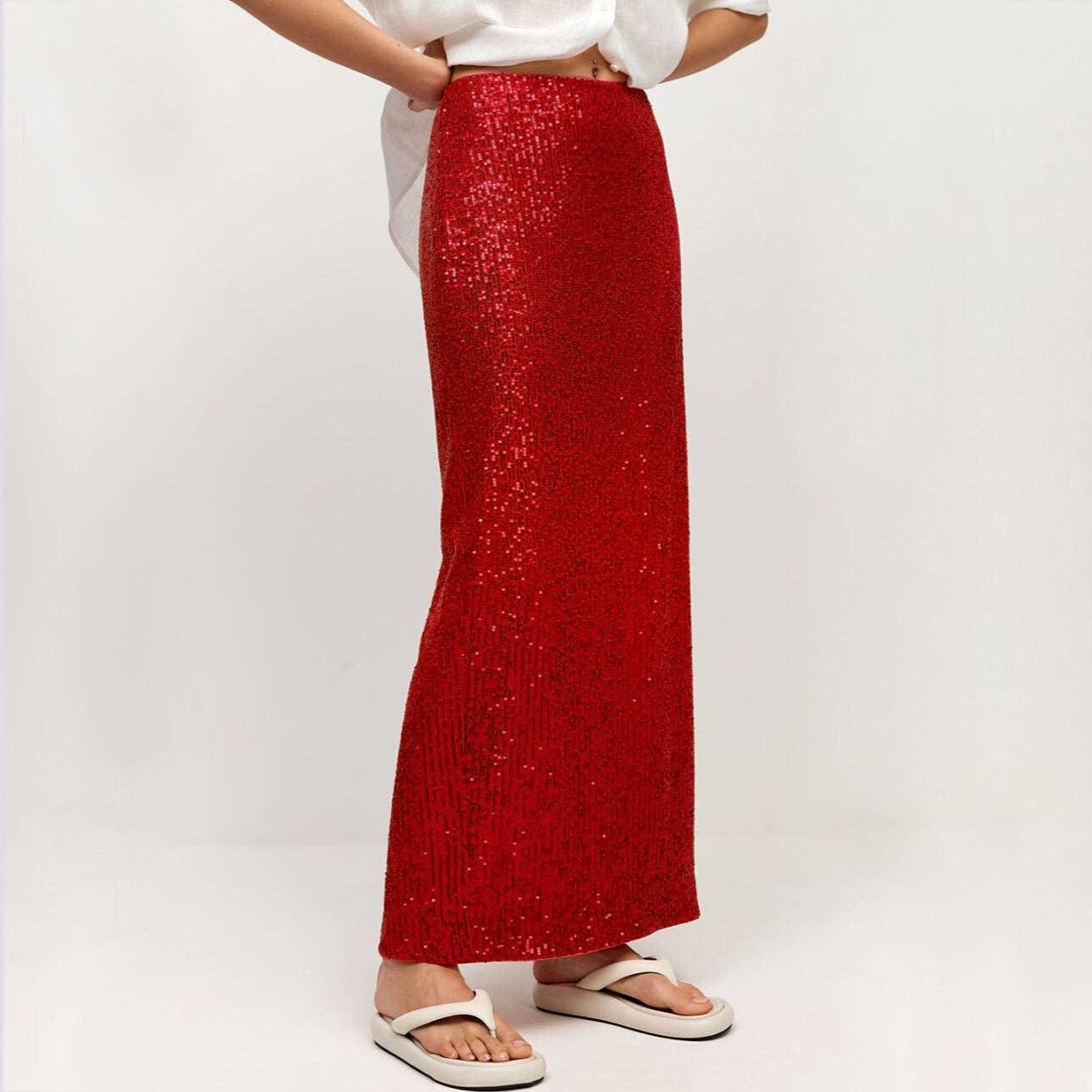 Ladies Sparkle Glitter Sequin Maxi Skirt LH0610 - SWEETKAMA