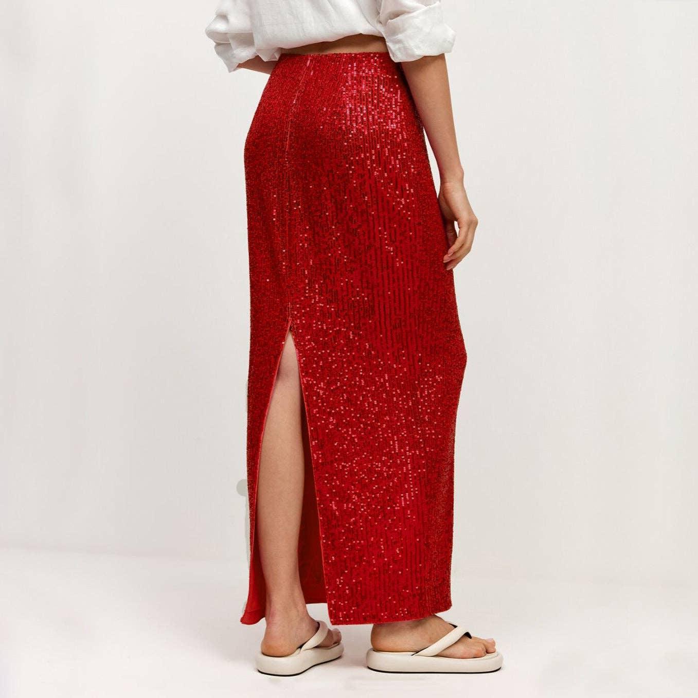 Ladies Sparkle Glitter Sequin Maxi Skirt LH0610 - SWEETKAMA