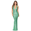 Ladies Sparkle Sequin Halter Slim Maxi Dress R9162 - SWEETKAMA