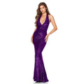 Ladies Sparkle Sequin Halter Slim Maxi Dress R9162 - SWEETKAMA