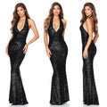 Ladies Sparkle Sequin Halter Slim Maxi Dress R9162 - SWEETKAMA