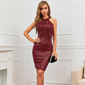 Ladies Sparkly Sequin Sleeveless Halter Short Dress WT221 - SWEETKAMA