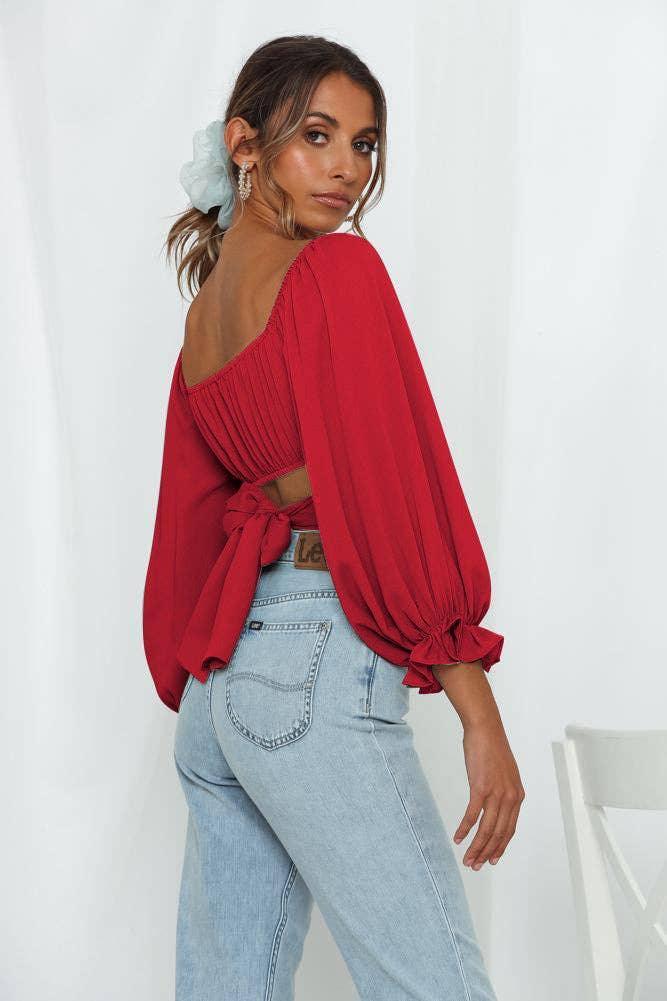 Ladies Square Collar Off Shoulder Daily Short Top GSCB - SWEETKAMA