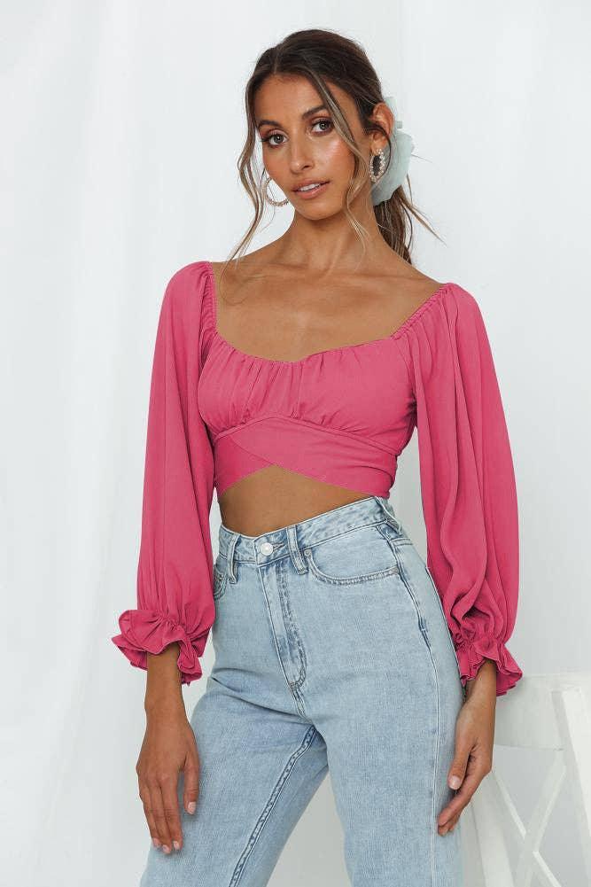 Ladies Square Collar Off Shoulder Daily Short Top GSCB - SWEETKAMA