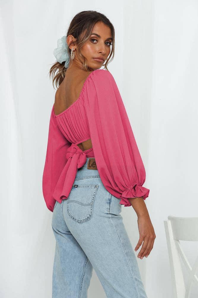 Ladies Square Collar Off Shoulder Daily Short Top GSCB - SWEETKAMA