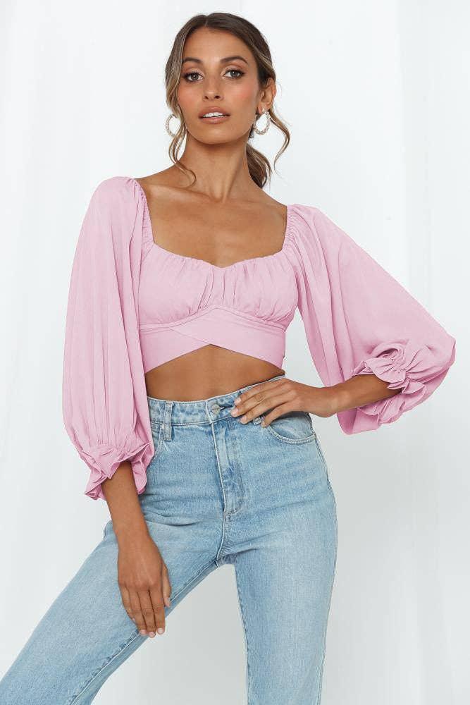 Ladies Square Collar Off Shoulder Daily Short Top GSCB - SWEETKAMA