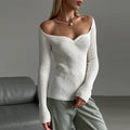 Ladies Square Collar Solid Color Slim Fit Knit Top FQT887 - SWEETKAMA