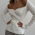 Ladies Square Collar Solid Color Slim Fit Knit Top FQT887 - SWEETKAMA