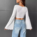 Ladies Square Neck Flounce Sleeves Crop Tee 5018# - SWEETKAMA