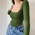 Ladies Square Neck Long Sleeves Daily Crop Top XIN15 - SWEETKAMA