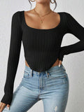 Ladies Square Neck Ribbed Knit Tee 5002# - SWEETKAMA