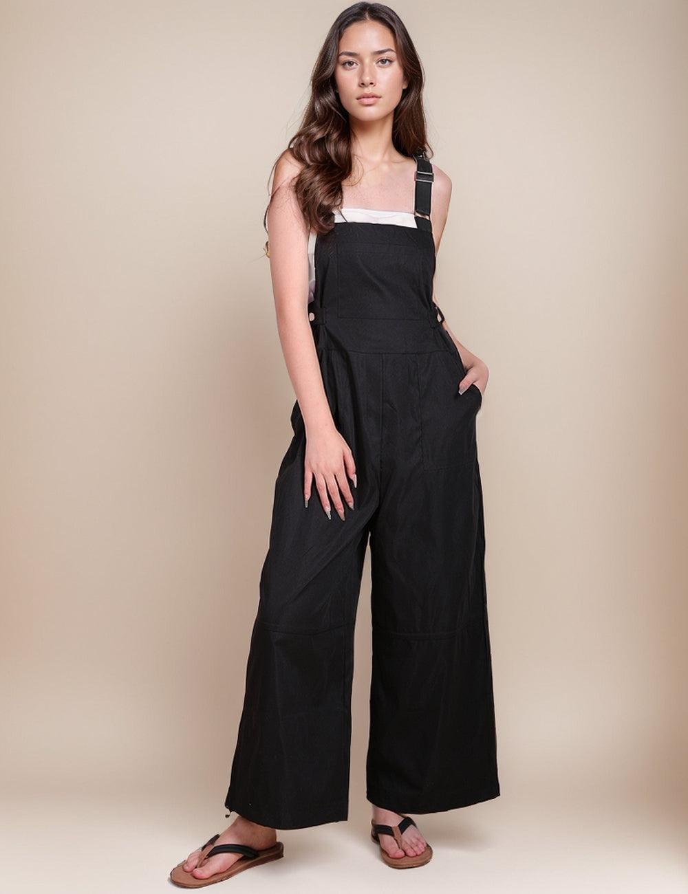 Ladies Strap Shoulder Black Jumpsuit SKJ445 - SWEETKAMA