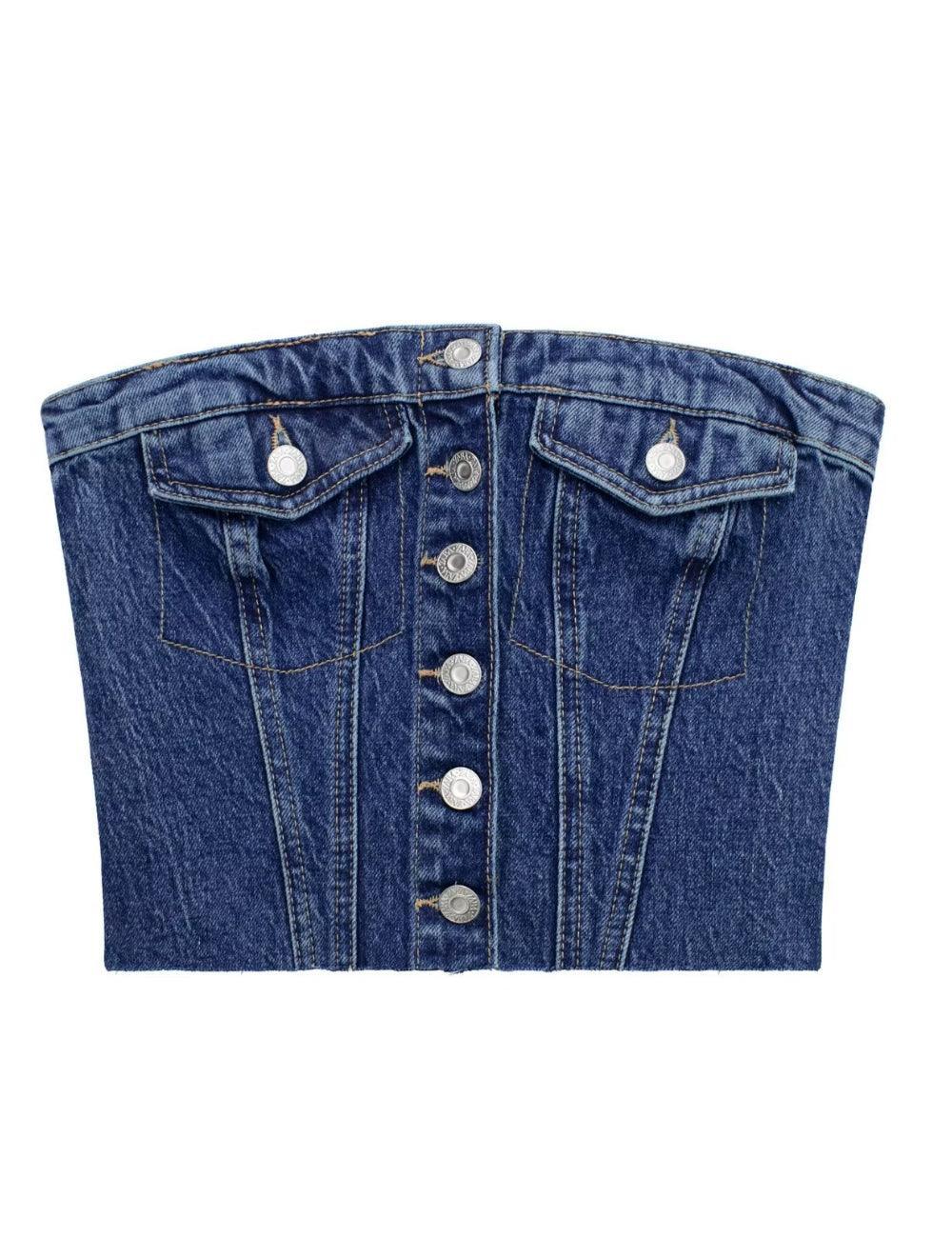 Ladies Strapless Button Denim Tube Top 7934 - SWEETKAMA