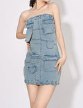 Ladies Strapless Pocket Denim Mini Dress SKX2477 - SWEETKAMA