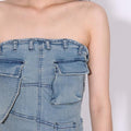 Ladies Strapless Pocket Denim Mini Dress SKX2477 - SWEETKAMA