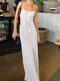 Ladies String Shoulder Solid Color Maxi Dress 4743# - SWEETKAMA