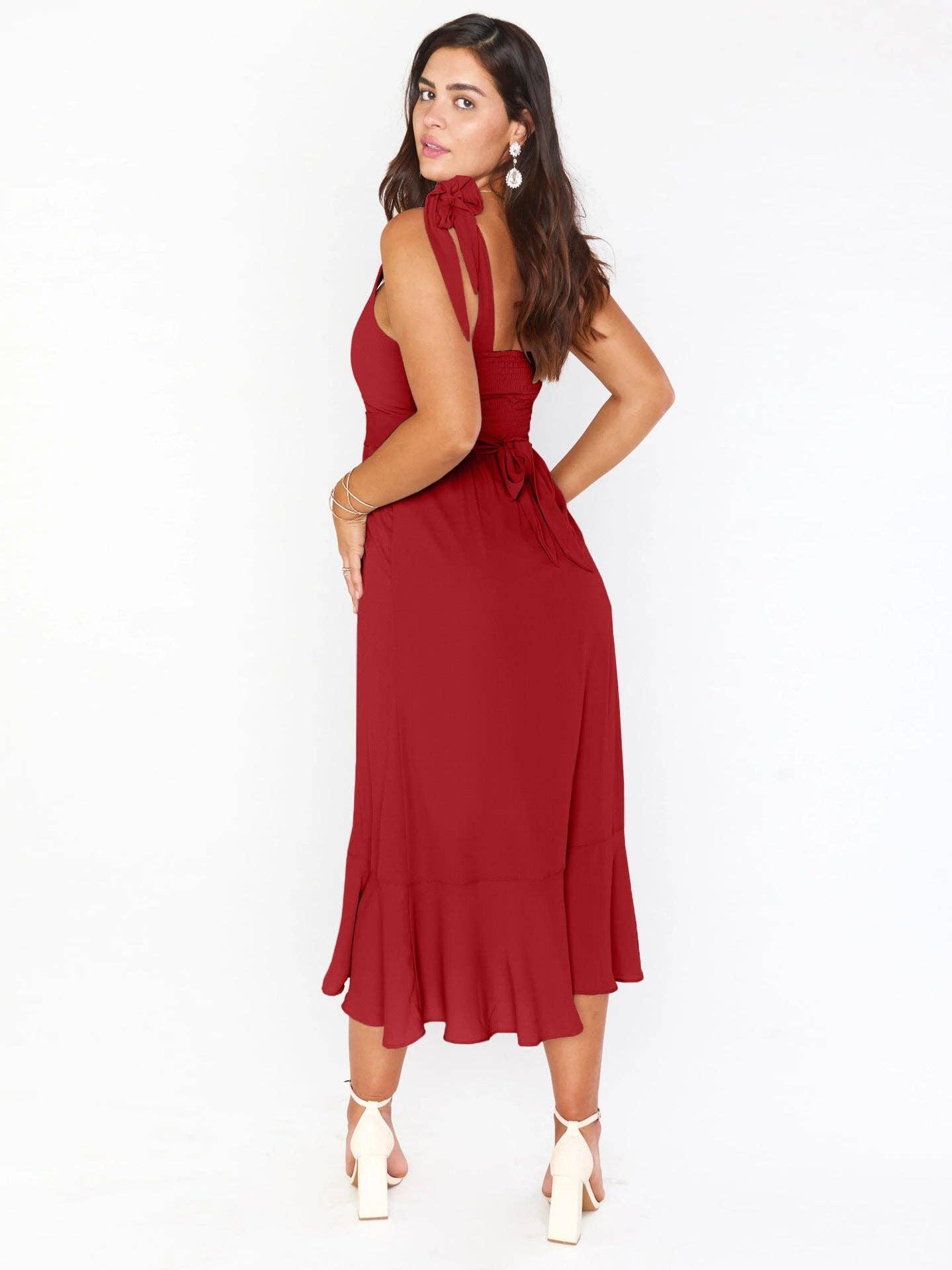 Ladies String Tie Daily Long Dress GQOQ001 - SWEETKAMA