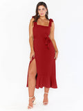 Ladies String Tie Daily Long Dress GQOQ001 - SWEETKAMA