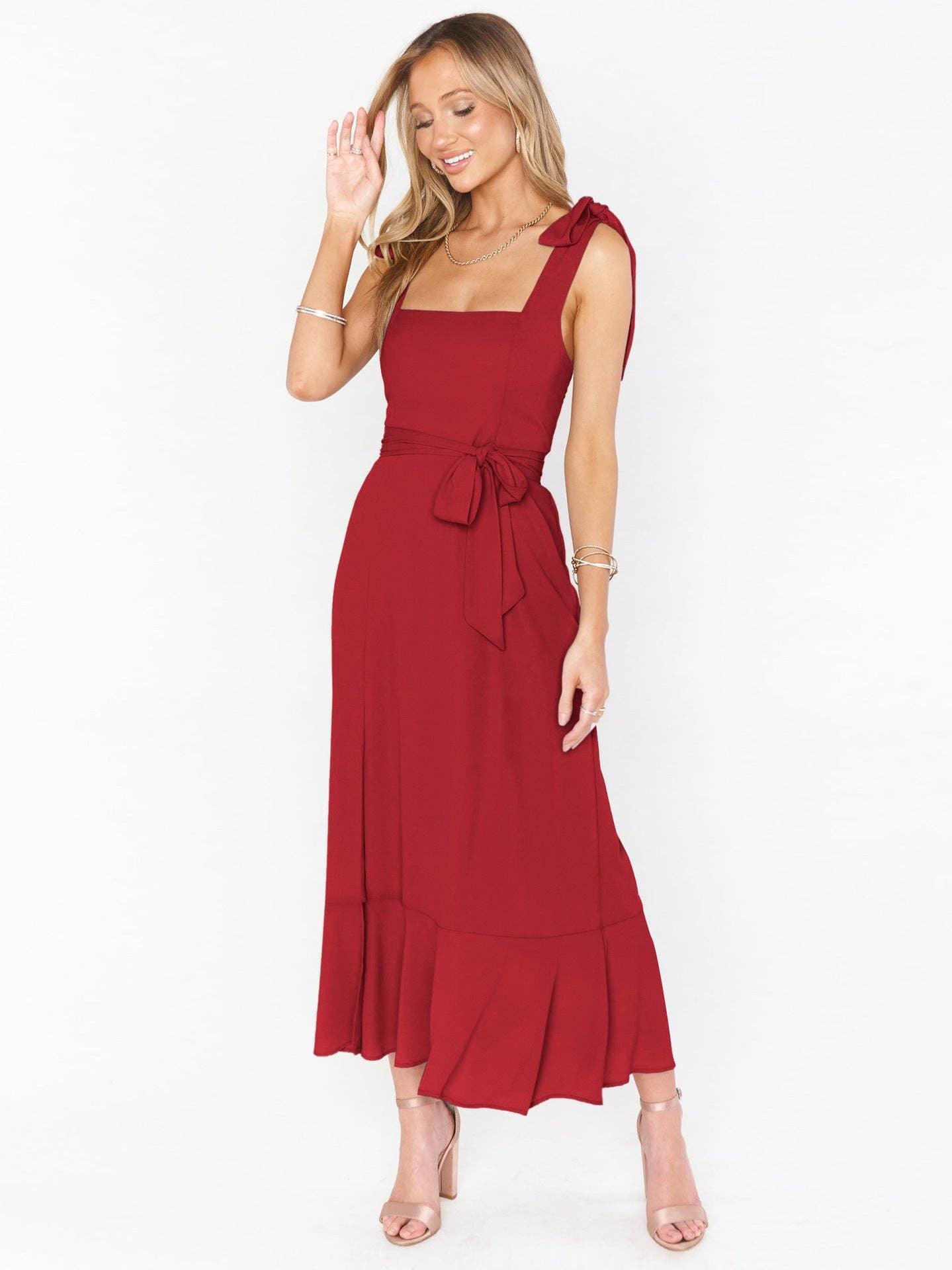 Ladies String Tie Daily Long Dress GQOQ001 - SWEETKAMA