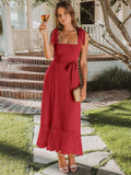 Ladies String Tie Daily Long Dress GQOQ001 - SWEETKAMA