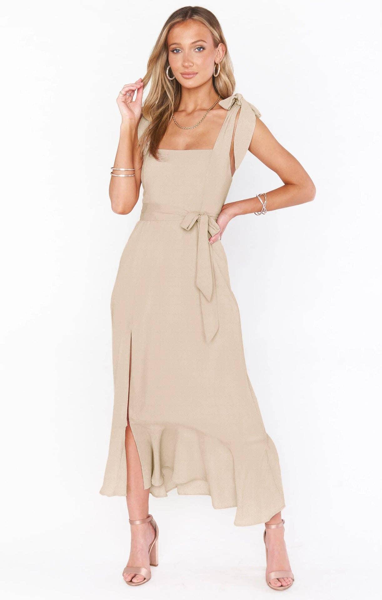 Ladies String Tie Daily Long Dress GQOQ001 - SWEETKAMA