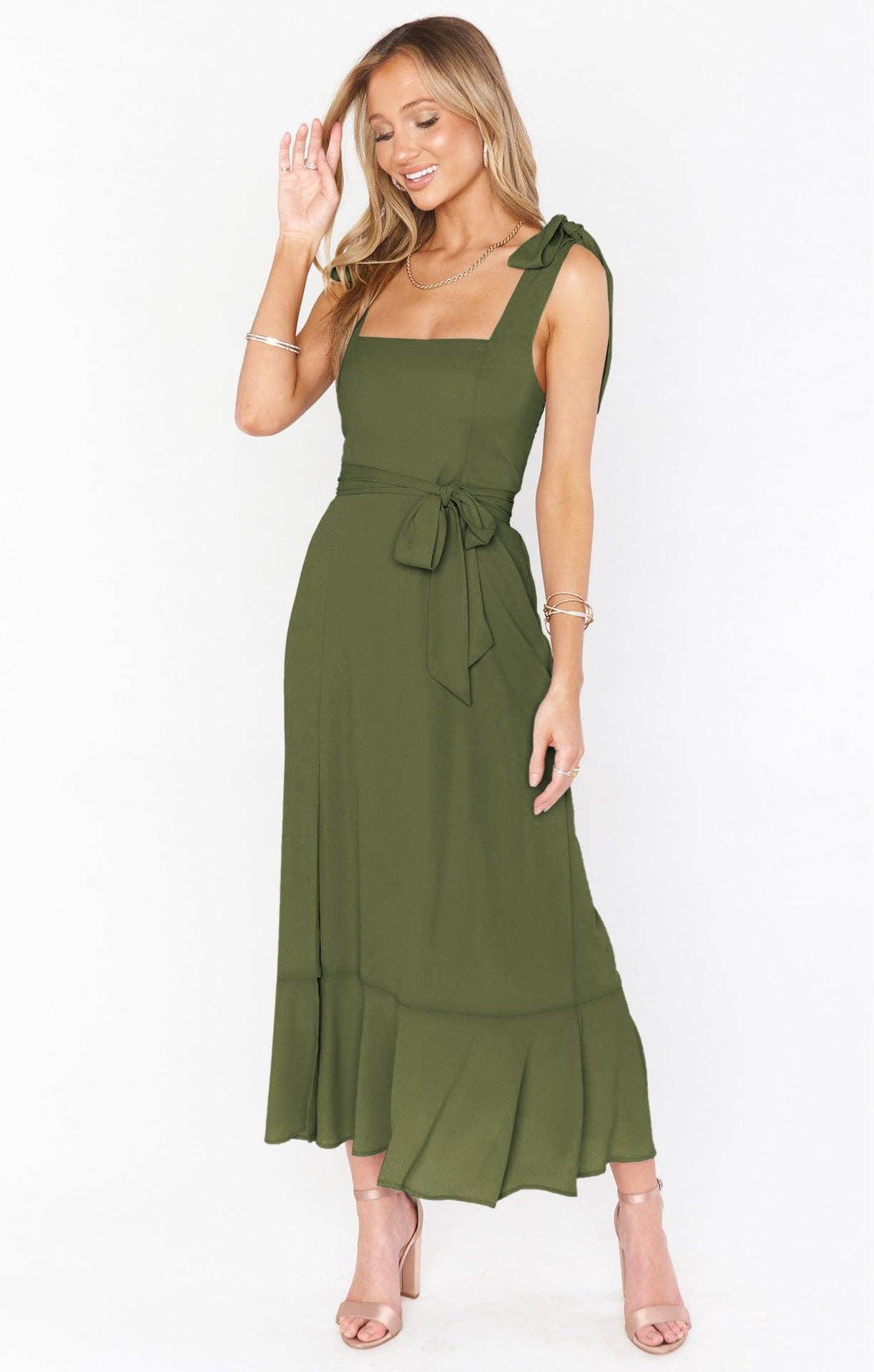 Ladies String Tie Daily Long Dress GQOQ001 - SWEETKAMA