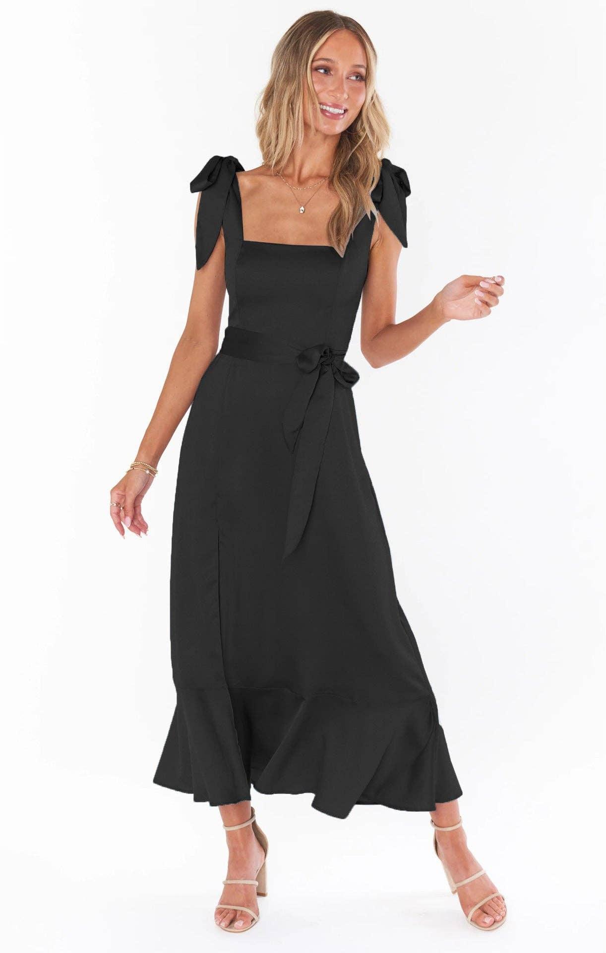 Ladies String Tie Daily Long Dress GQOQ001 - SWEETKAMA