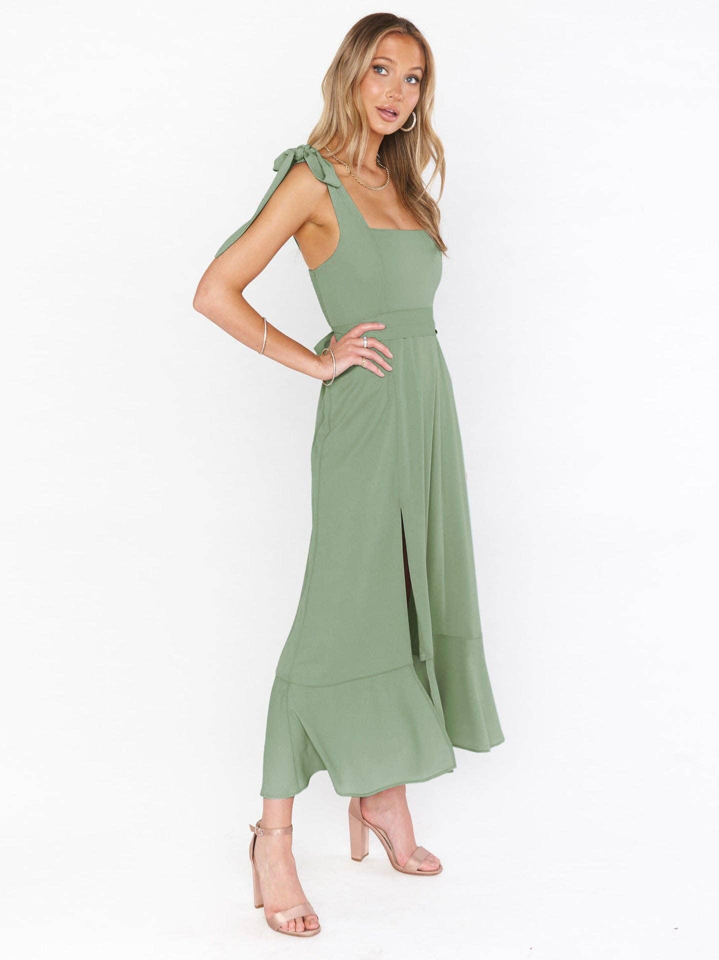 Ladies String Tie Daily Long Dress GQOQ001 - SWEETKAMA