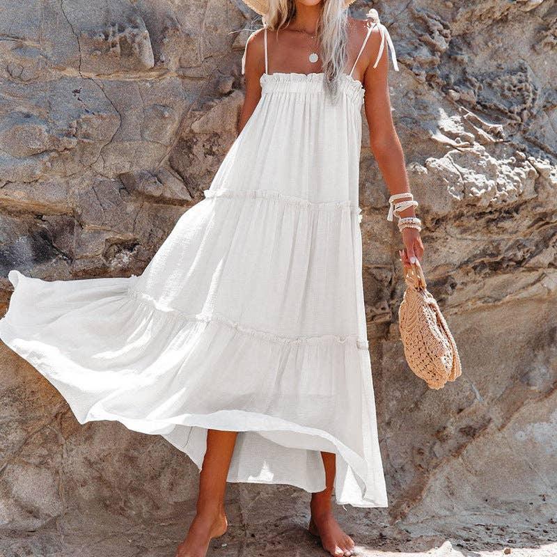 Ladies String Tie Flounce Sleeveless Dress 2158 - SWEETKAMA