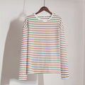 Ladies Stripe Long Sleeves Crew Neck Tee TX0016 - SWEETKAMA