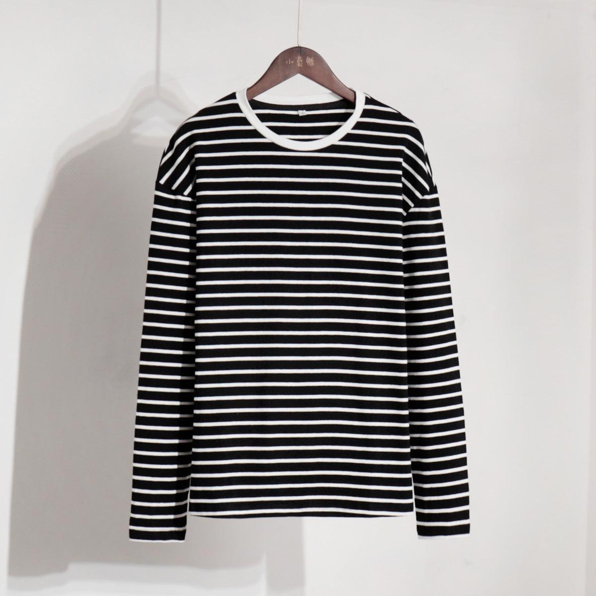 Ladies Stripe Long Sleeves Crew Neck Tee TX0016 - SWEETKAMA