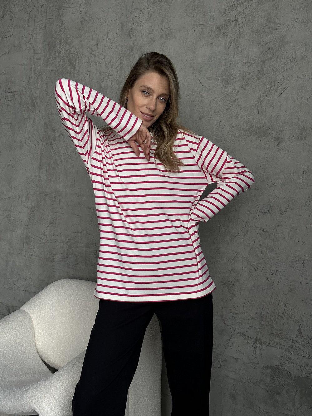 Ladies Stripe Long Sleeves Crew Neck Tee TX0016 - SWEETKAMA