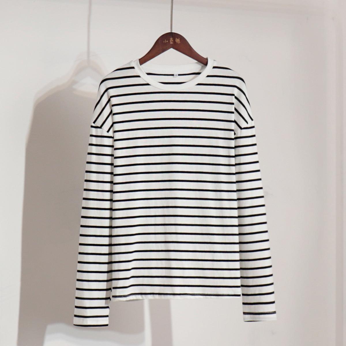 Ladies Stripe Long Sleeves Crew Neck Tee TX0016 - SWEETKAMA