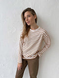 Ladies Stripe Long Sleeves Crew Neck Tee TX0016 - SWEETKAMA