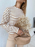 Ladies Stripe Long Sleeves Crew Neck Tee TX0016 - SWEETKAMA