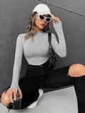 Ladies Stripe Mock Collar Daily Crop Top G1029 - SWEETKAMA