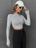 Ladies Stripe Mock Collar Daily Crop Top G1029 - SWEETKAMA