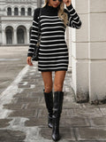 Ladies Stripe Mock Neck Sweater Dress E2380 - SWEETKAMA