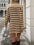 Ladies Stripe Mock Neck Sweater Dress E2380 - SWEETKAMA