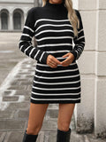 Ladies Stripe Mock Neck Sweater Dress E2380 - SWEETKAMA