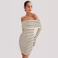 Ladies Stripe Off Shoulder Knit Mini Dress 344# - SWEETKAMA