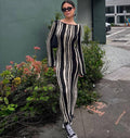 Ladies Stripe Round Neck Long Sleeves Dress N6003# - SWEETKAMA