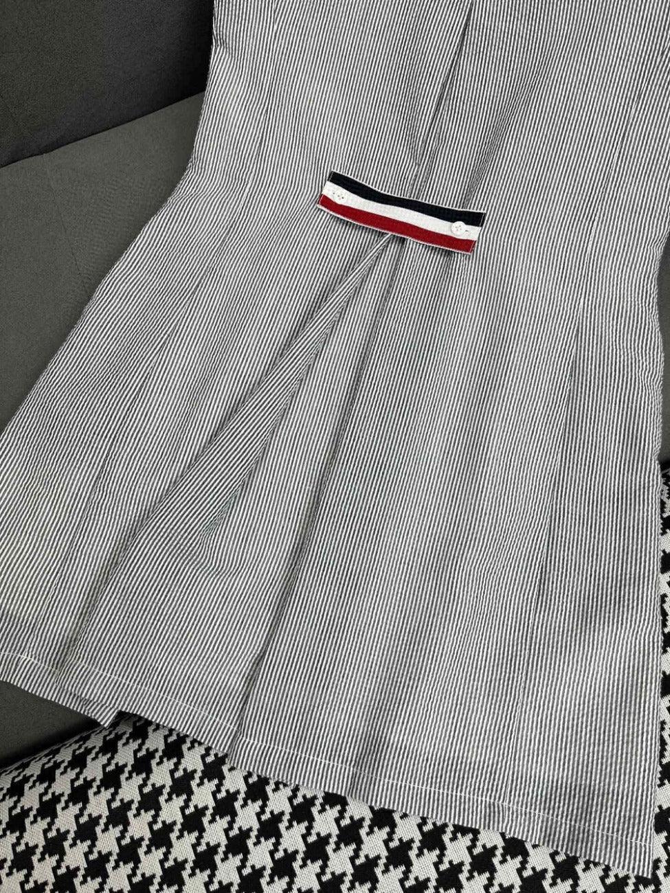 Ladies Stripe Sleeveless Trundown Collar Mini Dress H102# - SWEETKAMA